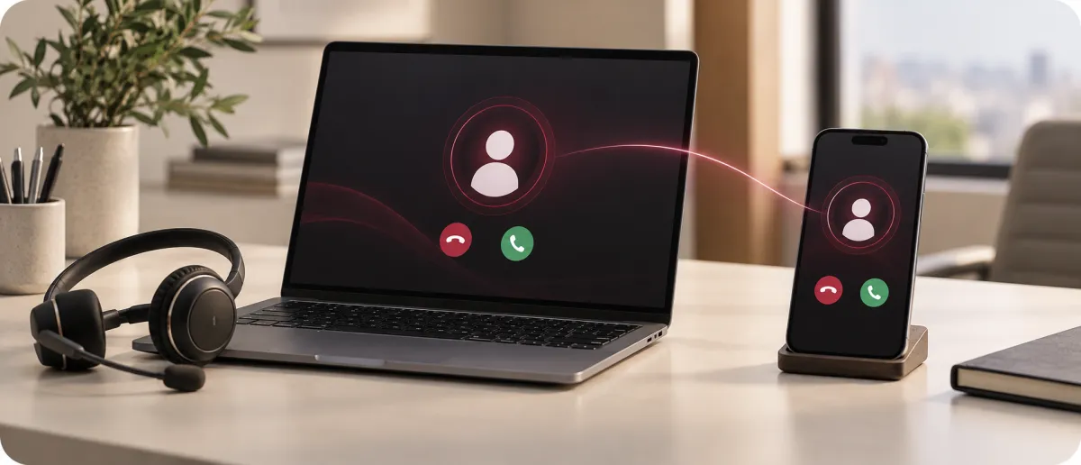 Aynı iş çağrısının bilgisayar ve cep telefonunda kullanılabildiğini gösteren temsili görsel